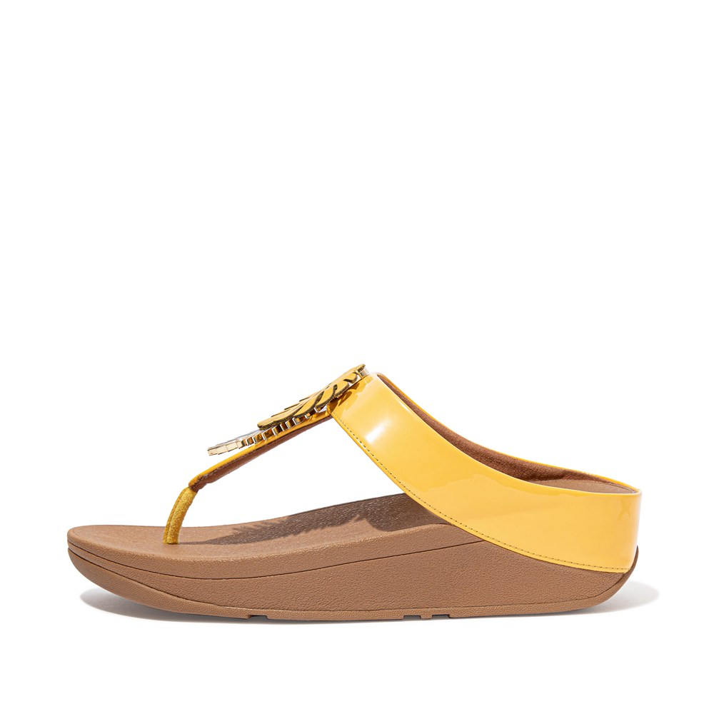 Fitflop Womens Sandals Yellow - Fino Jungle-leaf Patent - YZ8629710